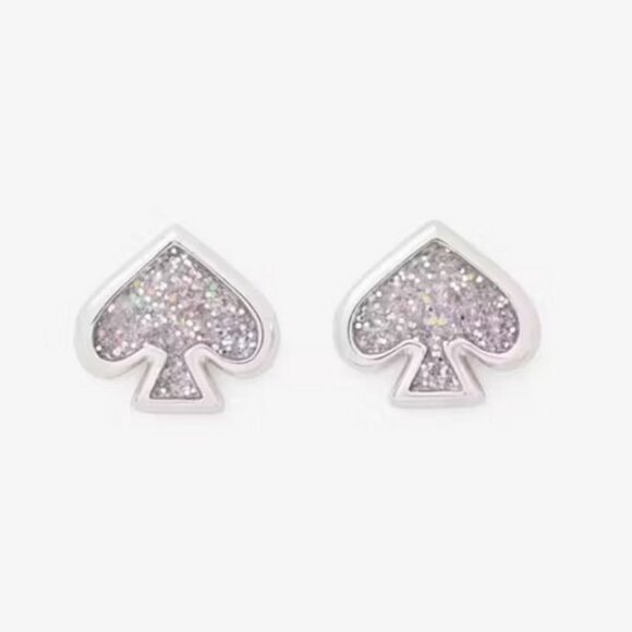Kate Spade Everyday Spade Glitter Enamel Studs Silver NWT - Picture 1 of 5